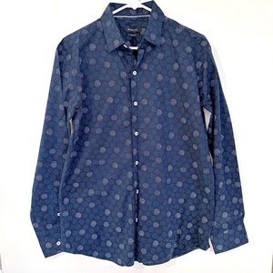 🦖BUGATCHI SHAPED FIT MEN’S LONG SLEEVE BUTTON-UP SIZE-M STRETCH SHIRT